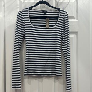 J. Crew Black and White Fitted Blouse with Scoop Neckline